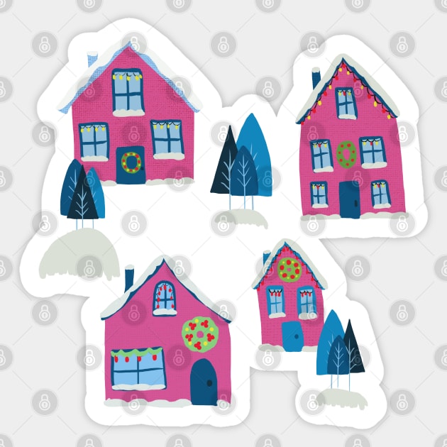 Pink House in the Winter Sticker by StephersMc